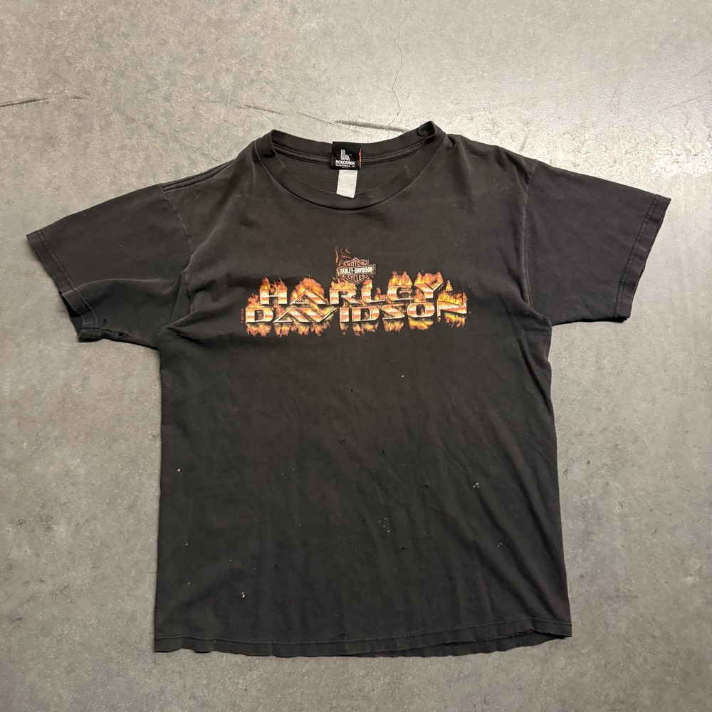 Vintage 2001 Harley Davidson T Shirt Hammond Indiana Distressed Black Large